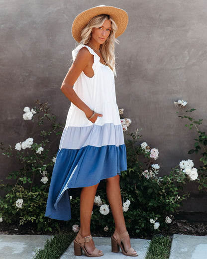 Melody Of Summer Pocketed High Low Tiered Midi Dress