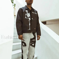 Men’s Casual Dark Gothic Basketball Pants with Human Face Design