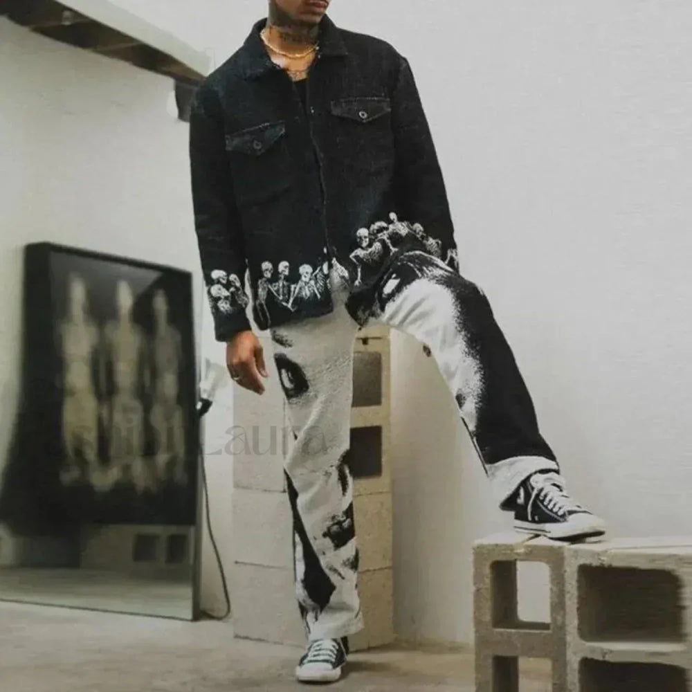 Men’s Casual Dark Gothic Basketball Pants with Human Face Design