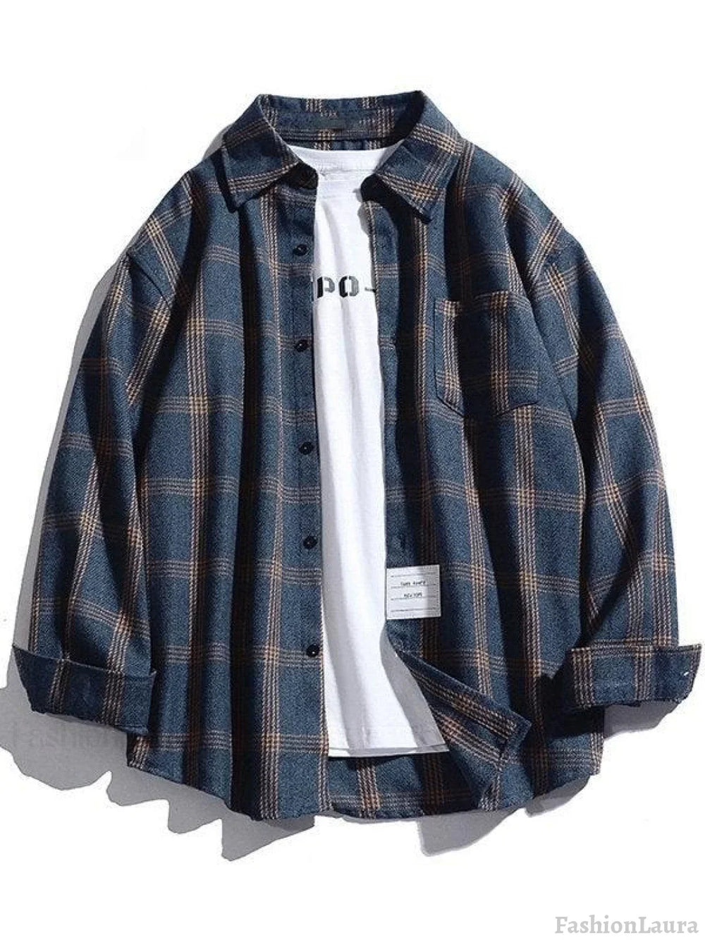 Men’s Checkered Long Sleeve Button Shirt Navy Blue / M Shirts