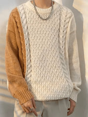 Men’s Color Block Cable Knit Sweater Brown / M Sweaters