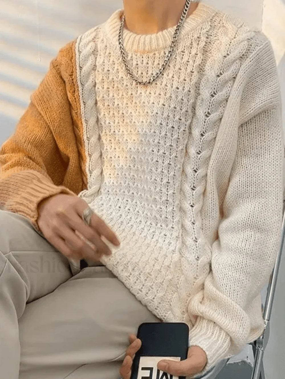 Men’s Color Block Cable Knit Sweater Sweaters