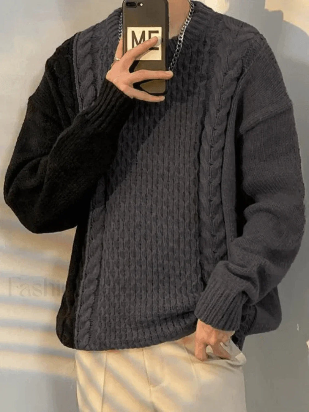 Men’s Color Block Cable Knit Sweater Sweaters