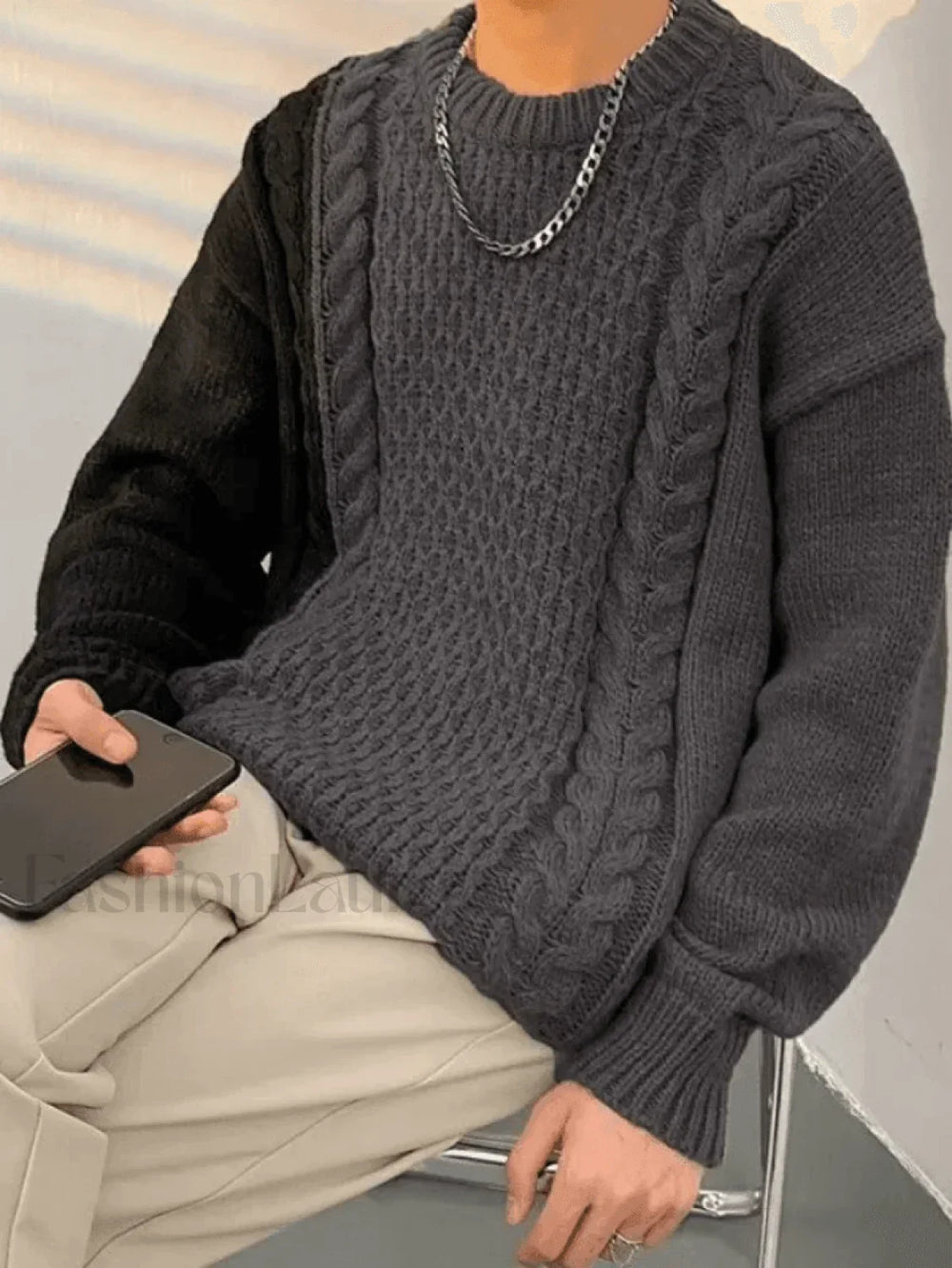 Men’s Color Block Cable Knit Sweater Sweaters