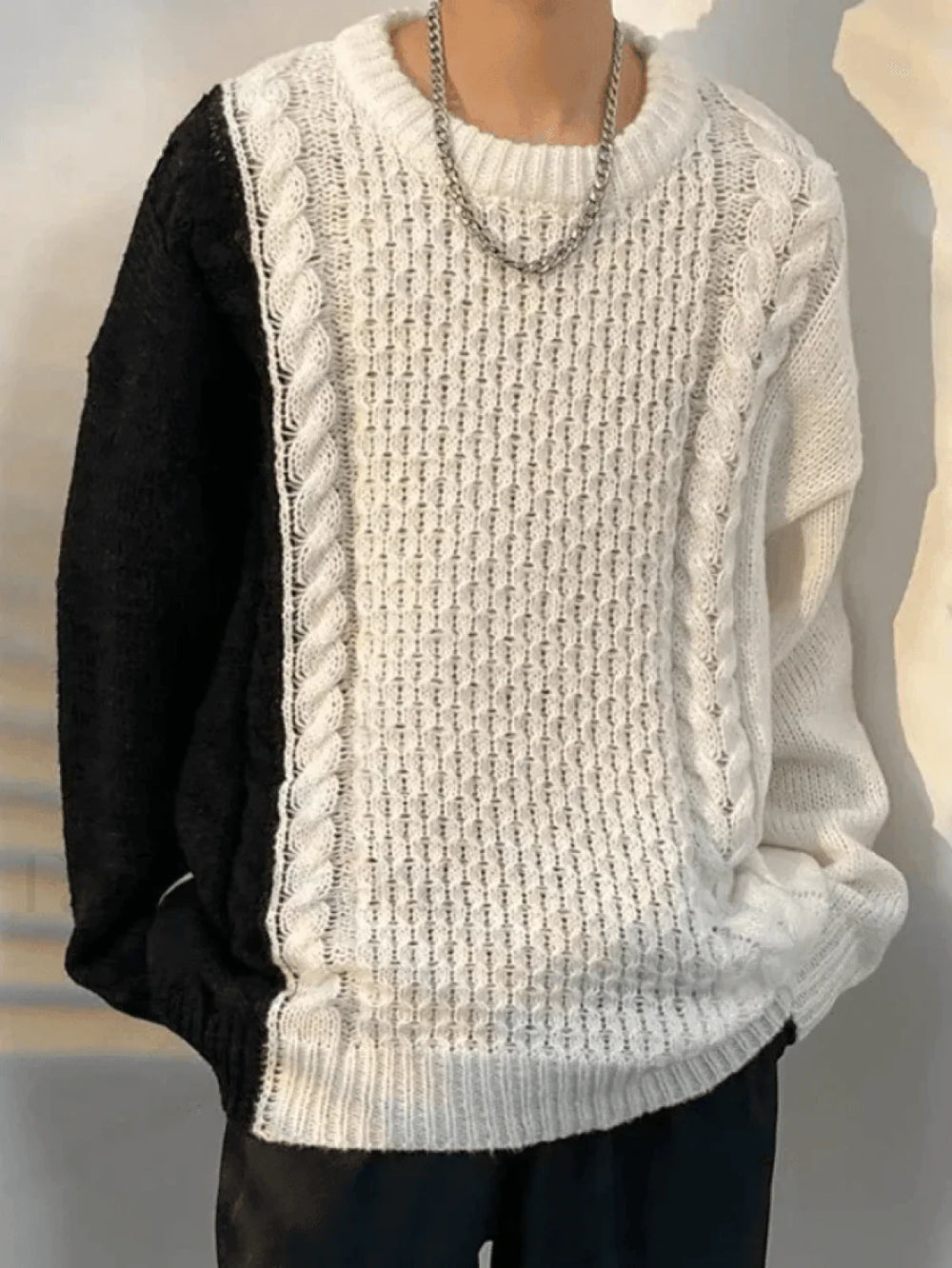 Men’s Color Block Cable Knit Sweater White / M Sweaters
