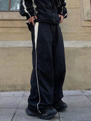 Men’s Contrast Paneled Loose Parachute Pants Wide Leg Pants