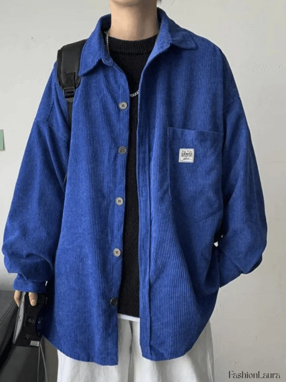 Men’s Corduroy Loose Button Down Shirt Blue / M Tops&Tees