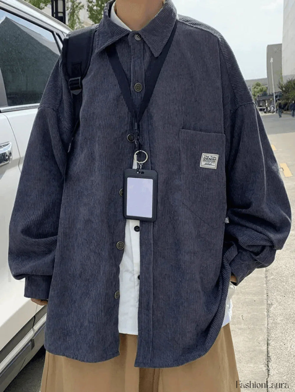 Men’s Corduroy Loose Button Down Shirt Gray / M Tops&Tees