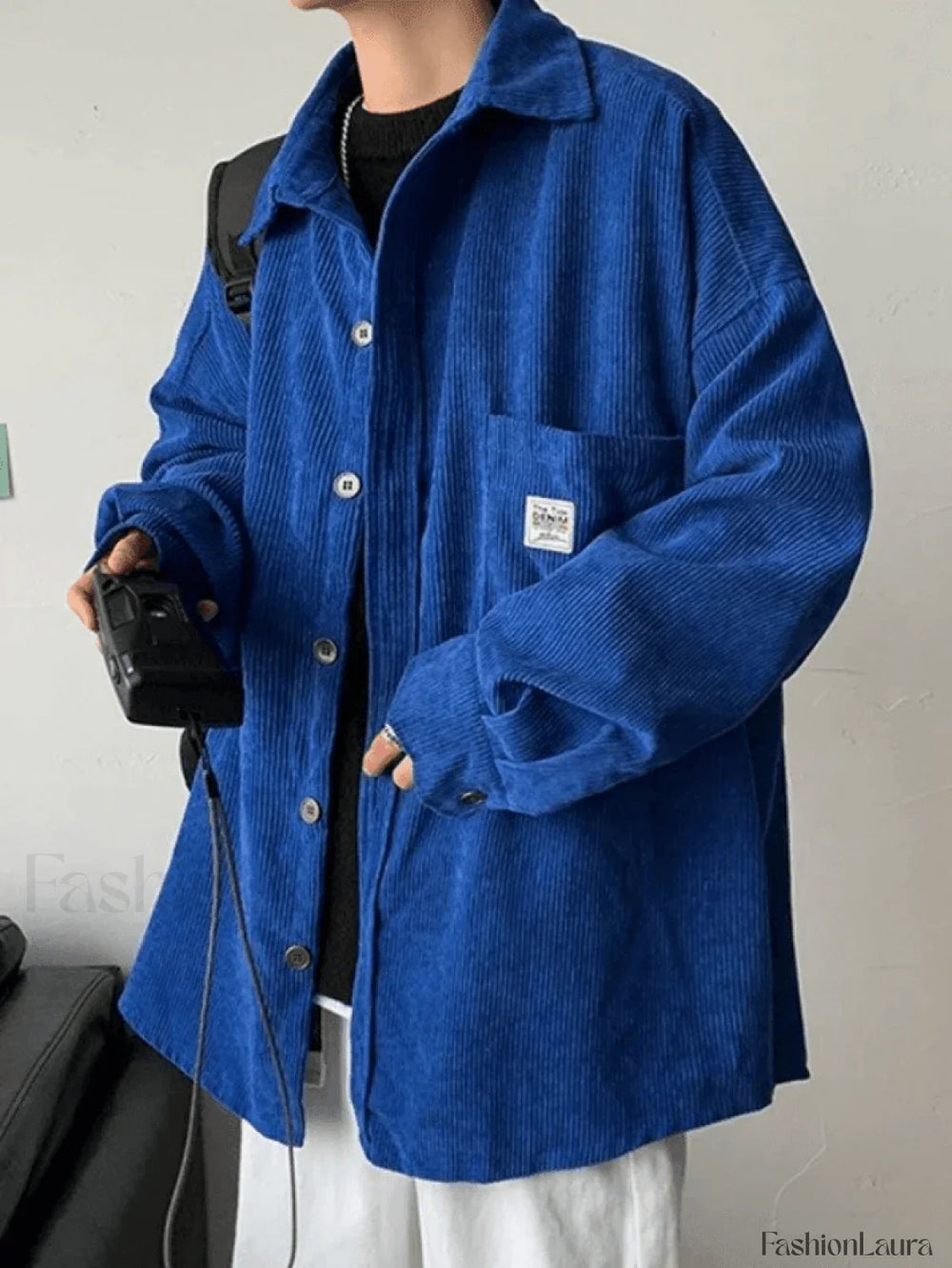 Men’s Corduroy Loose Button Down Shirt Tops&Tees