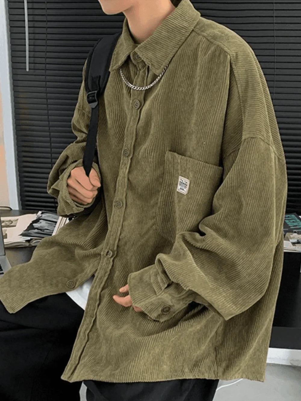 Men’s Corduroy Loose Button Down Shirt Tops&Tees