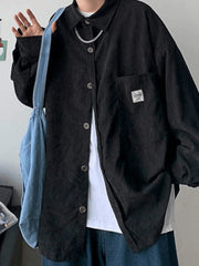Men’s Corduroy Loose Button Down Shirt Tops&Tees