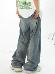 Men’s Faded Patchwork Distressed Loose Jeans loose jeans