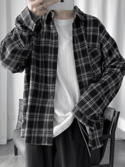 Men’s Long Sleeve Checkered Button Shirt Tops&Tees