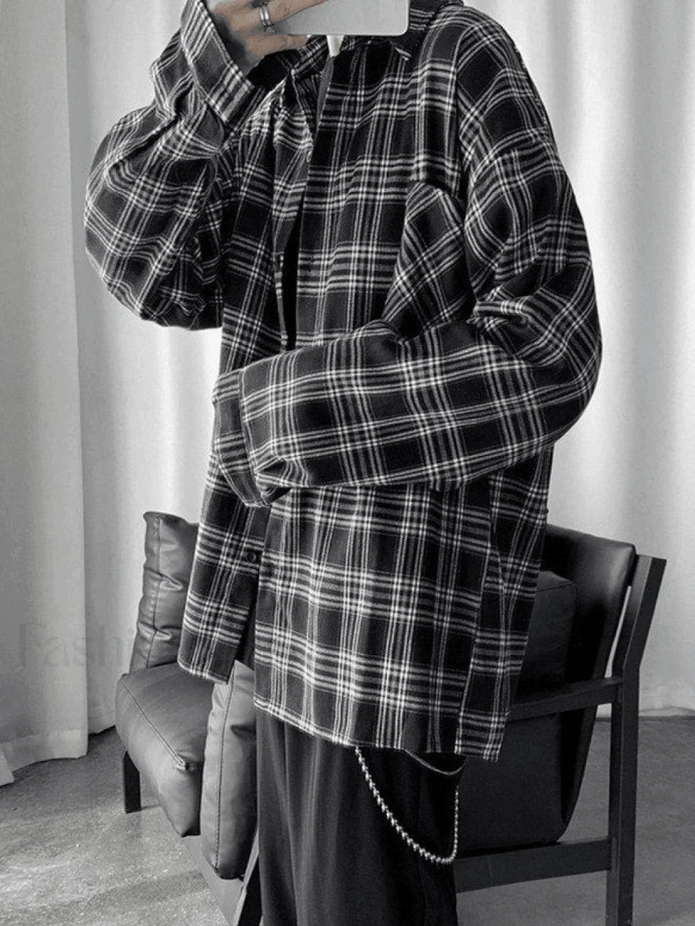 Men’s Long Sleeve Checkered Button Shirt Tops&Tees