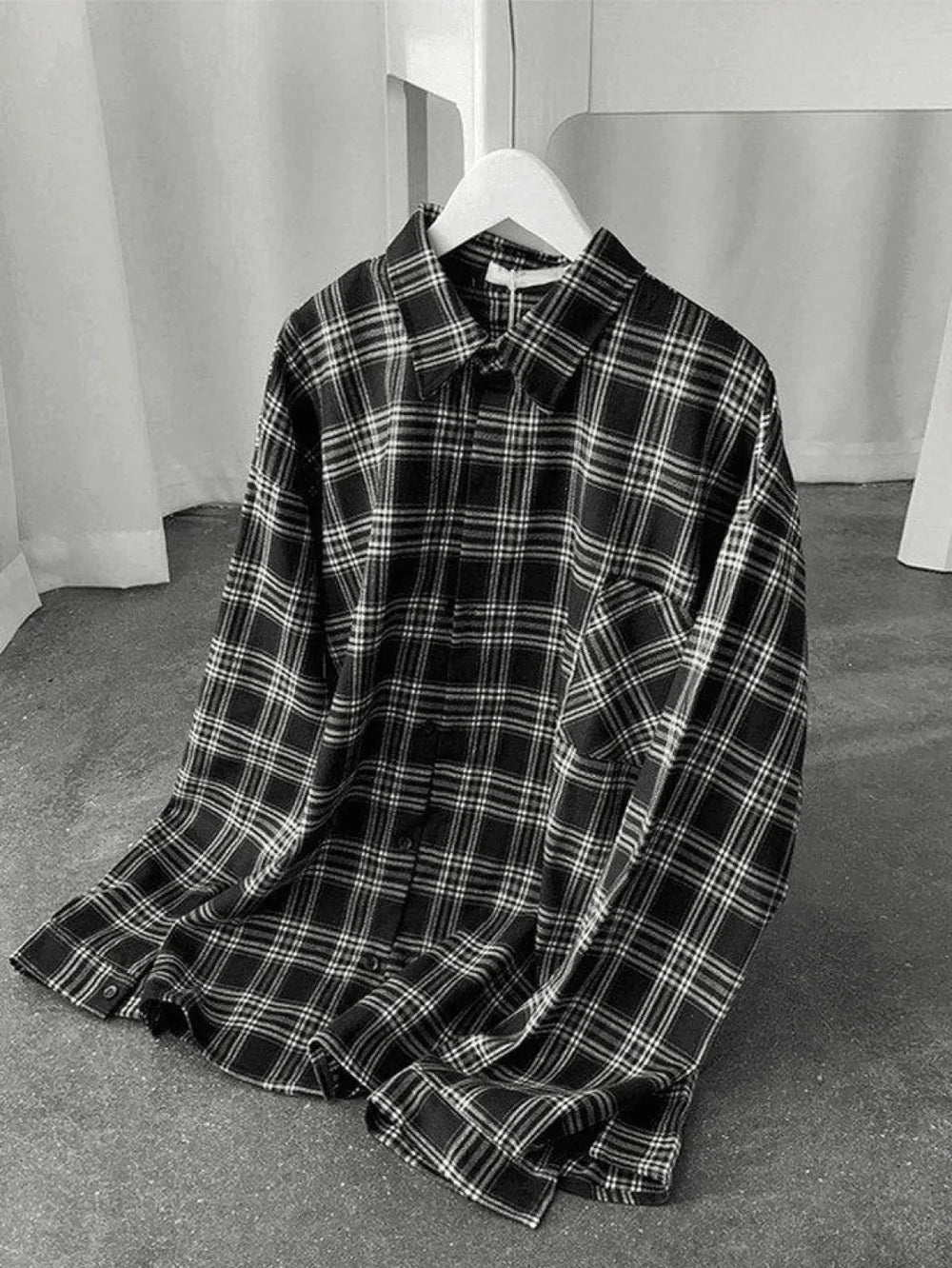 Men’s Long Sleeve Checkered Button Shirt Tops&Tees