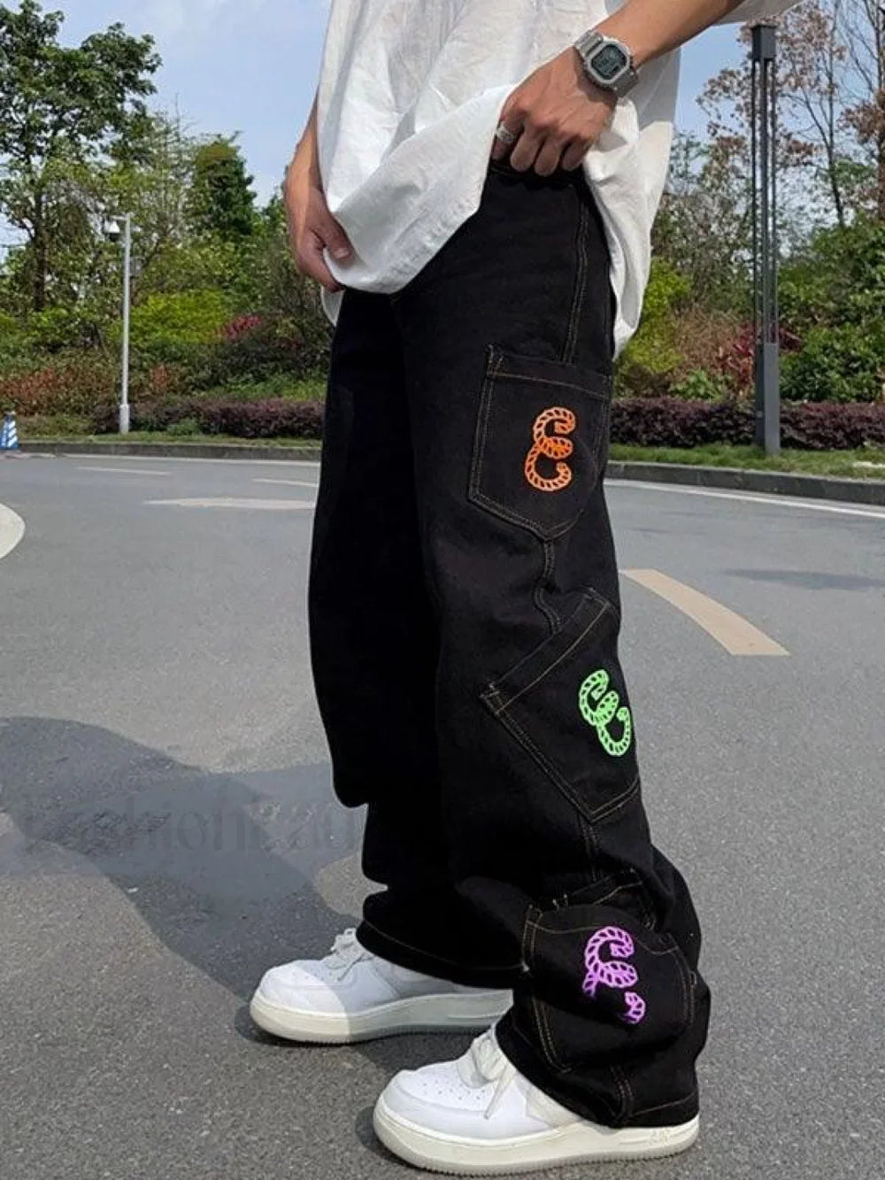 Men’s Multi Pocket Printed Cargo Jeans Jeans