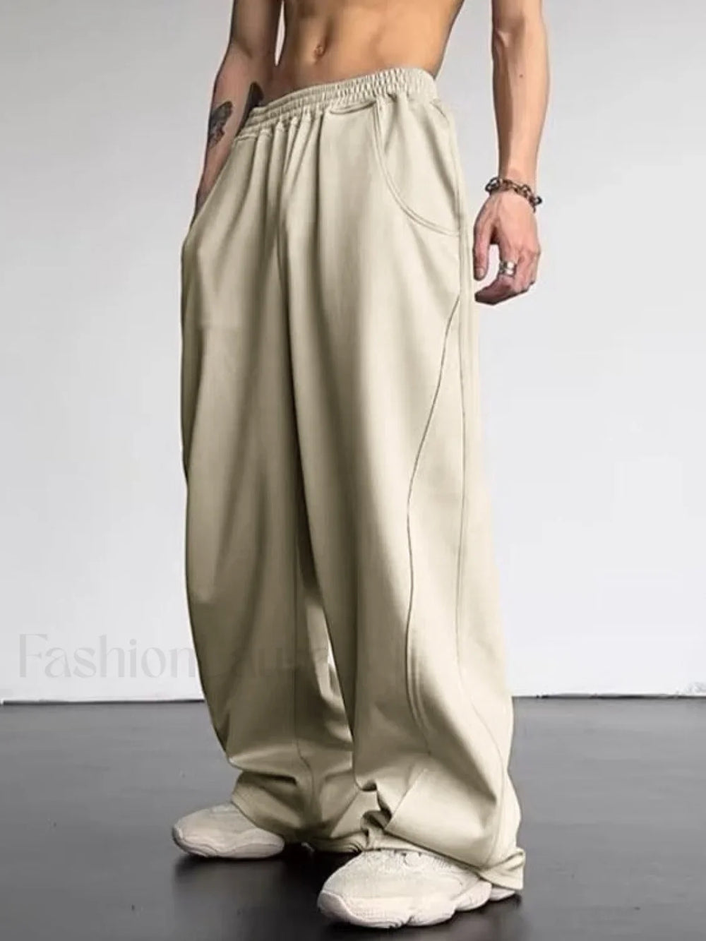 Men’s Paneled Loose Casual Pants Apricot / L Straight Leg Pants