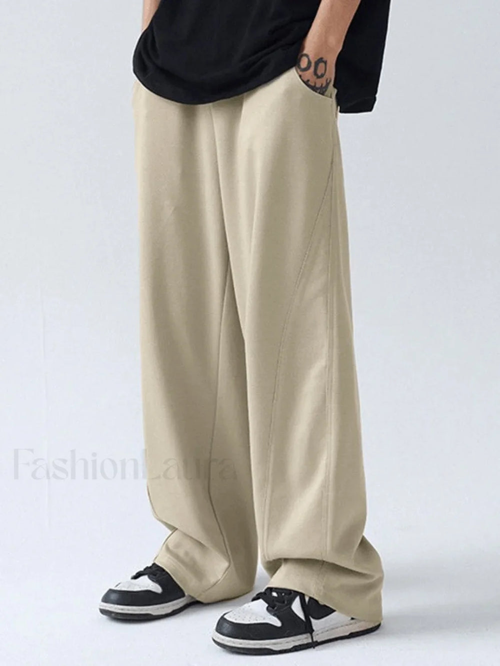 Men’s Paneled Loose Casual Pants Straight Leg Pants