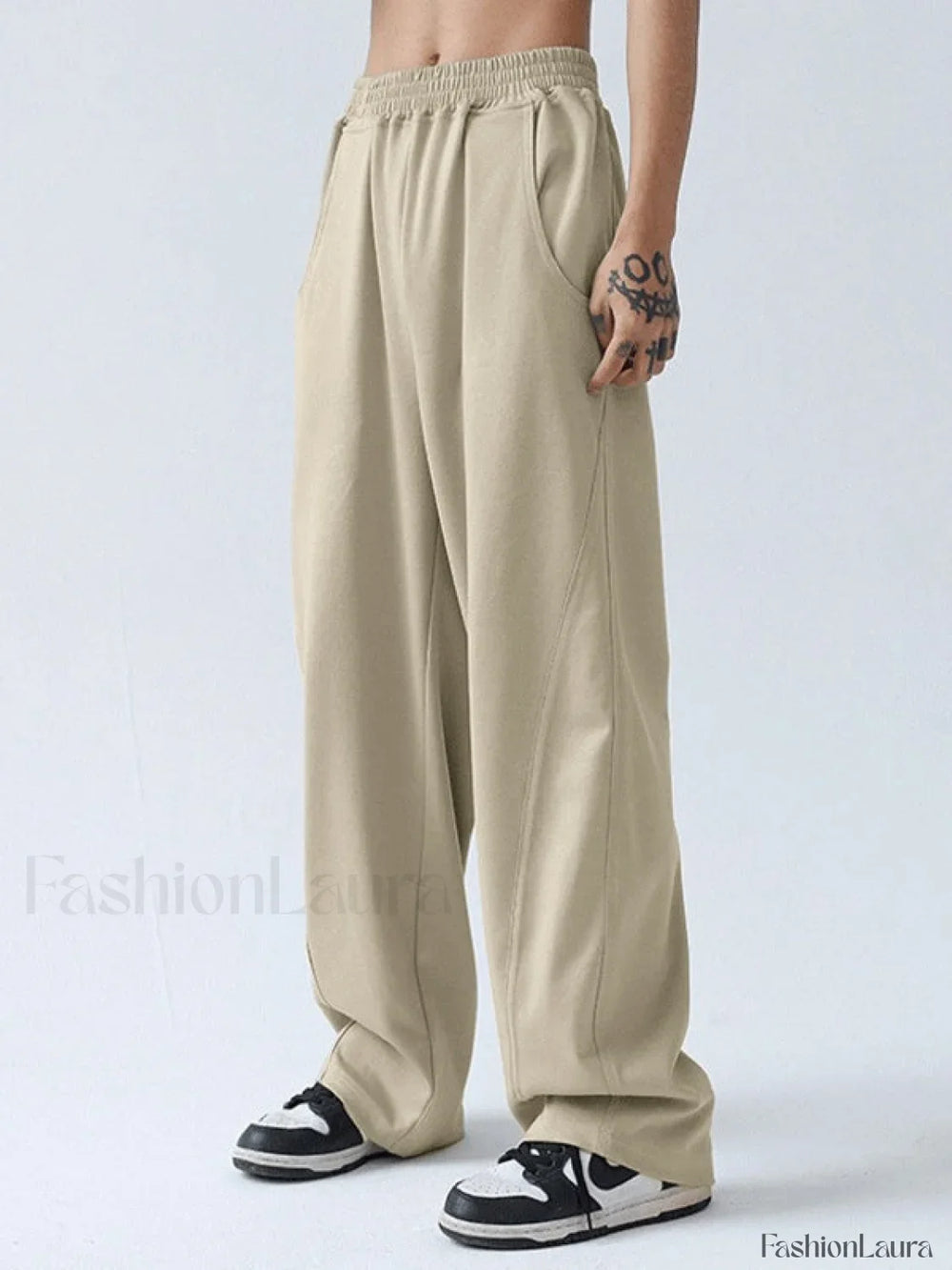 Men’s Paneled Loose Casual Pants Straight Leg Pants