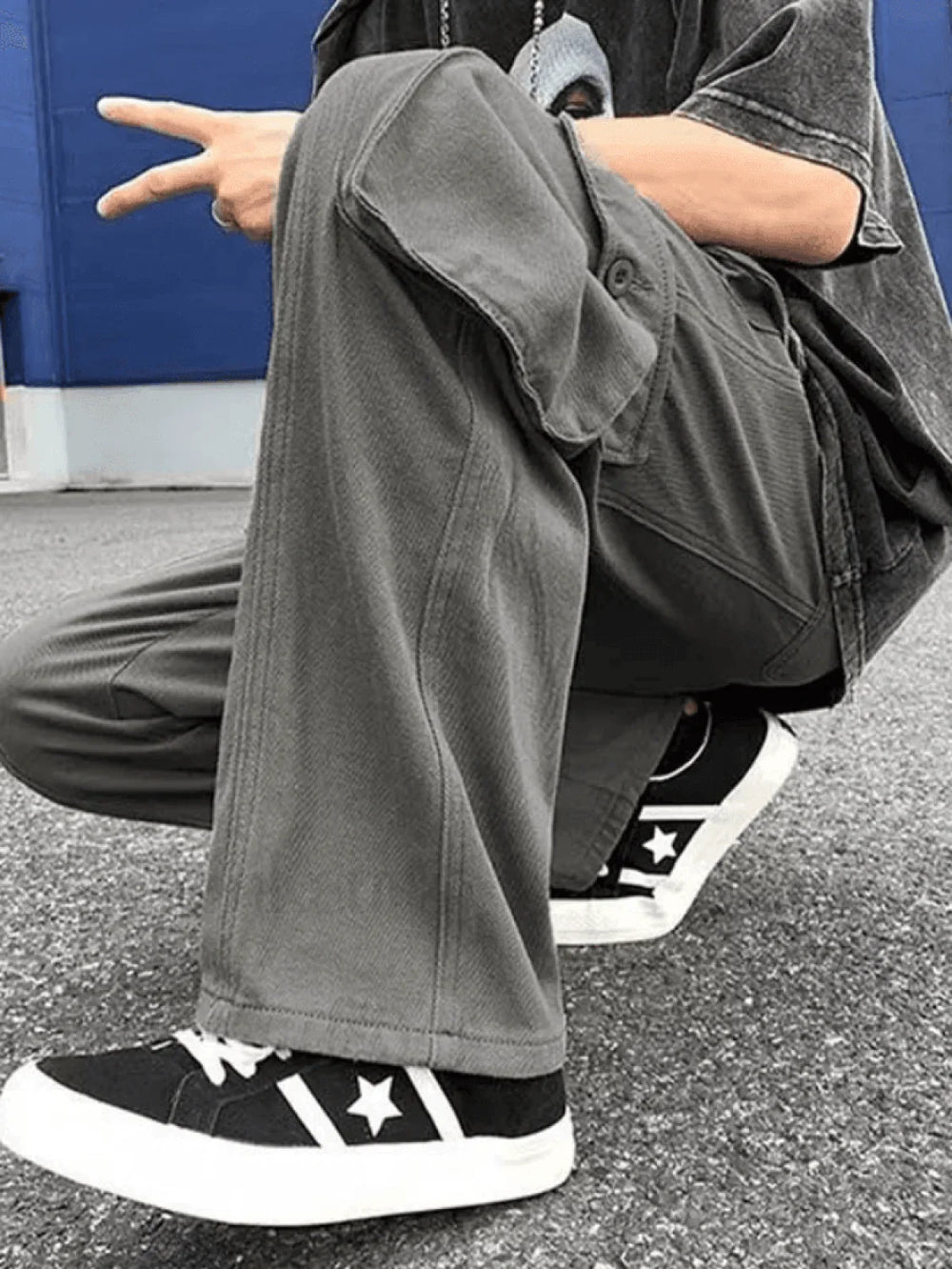 Men’s Strap Detail Pocket Loose Cargo Pants Pants