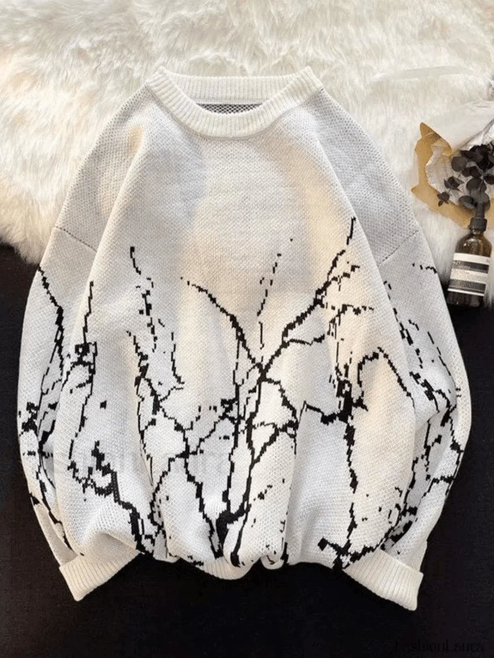 Men’s Vintage Jacquard Long Sleeve Knit Sweater White / M Sweaters