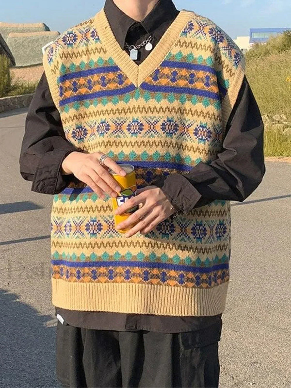 Men’s Vintage Jacquard Sweater Vest Off White / M Sweaters