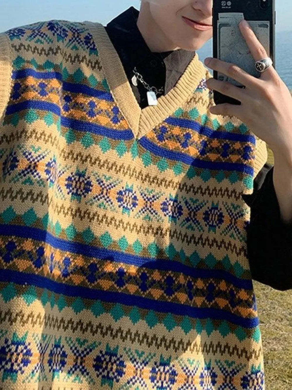 Men’s Vintage Jacquard Sweater Vest Sweaters