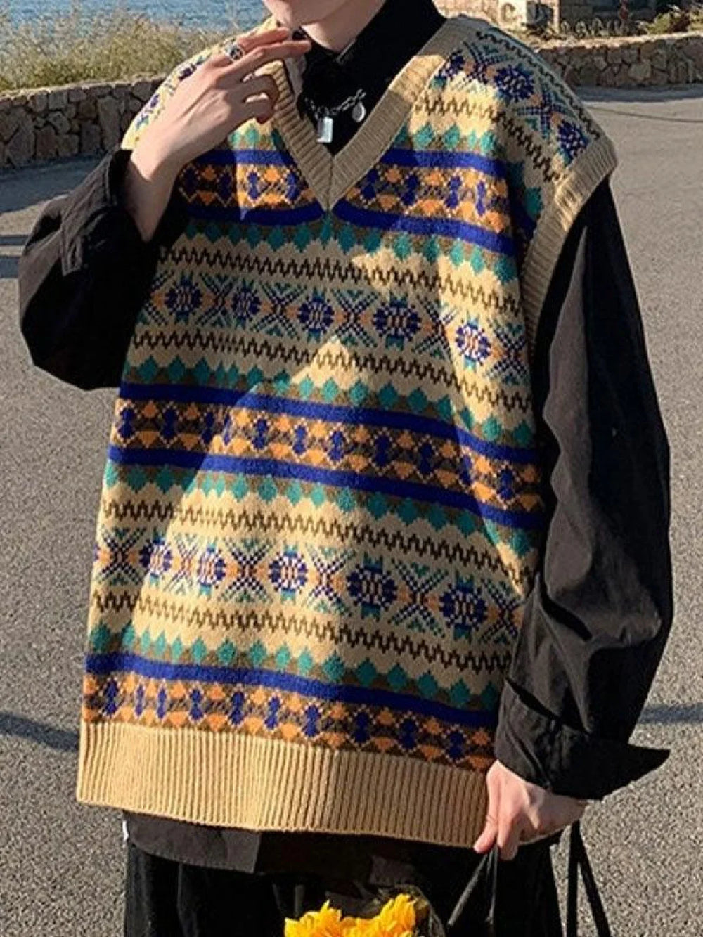 Men’s Vintage Jacquard Sweater Vest Sweaters