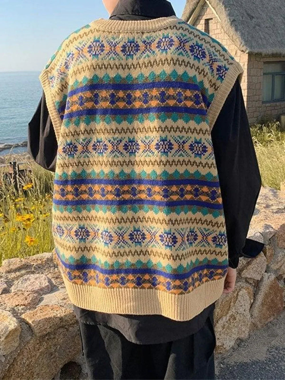 Men’s Vintage Jacquard Sweater Vest Sweaters
