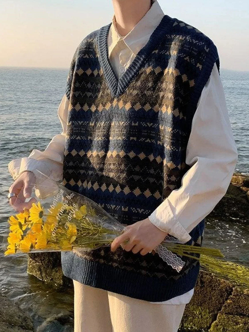 Men’s Vintage Jacquard Sweater Vest Sweaters