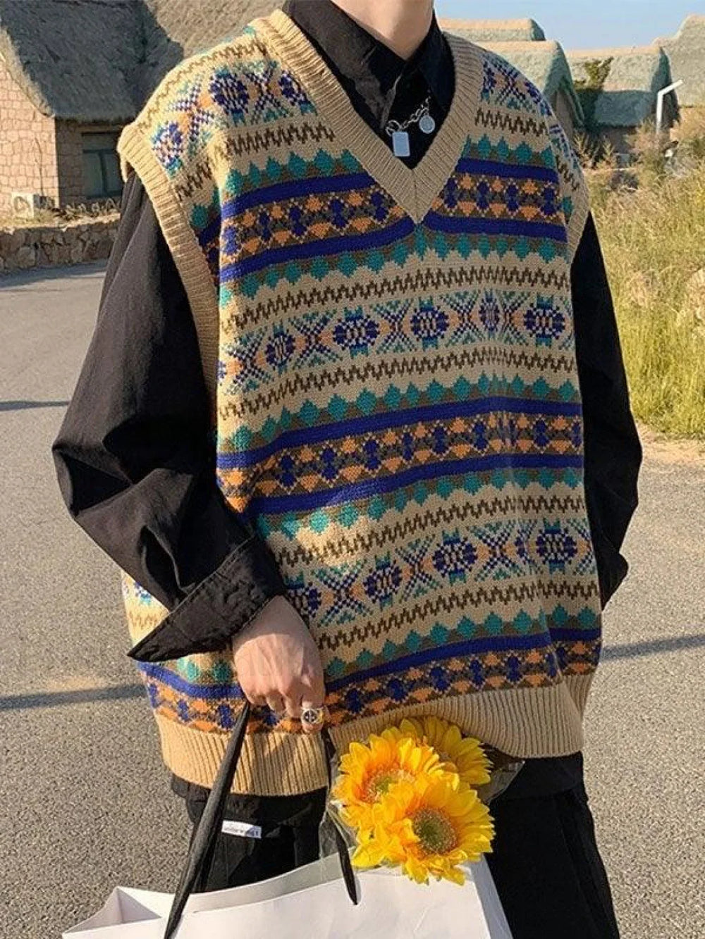 Men’s Vintage Jacquard Sweater Vest Sweaters