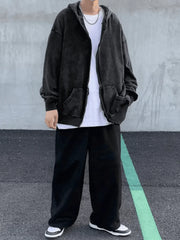 Men’s Vintage Wash Black Zip Up Hoodie Sweatshirts & Hoodies L