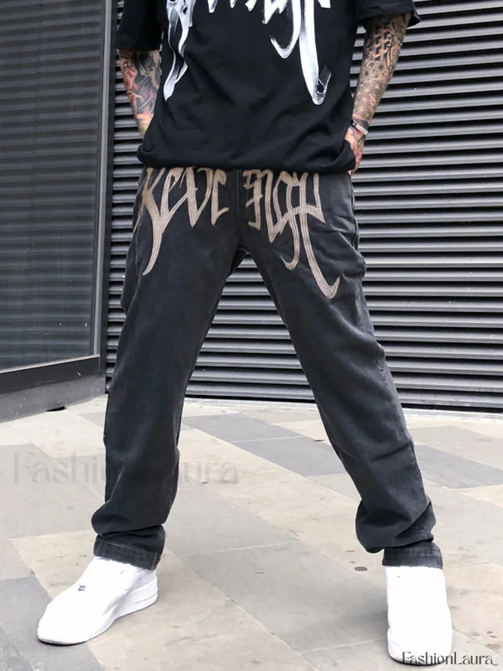 Men’s Washed Revenge Straight Leg Jeans loose jeans