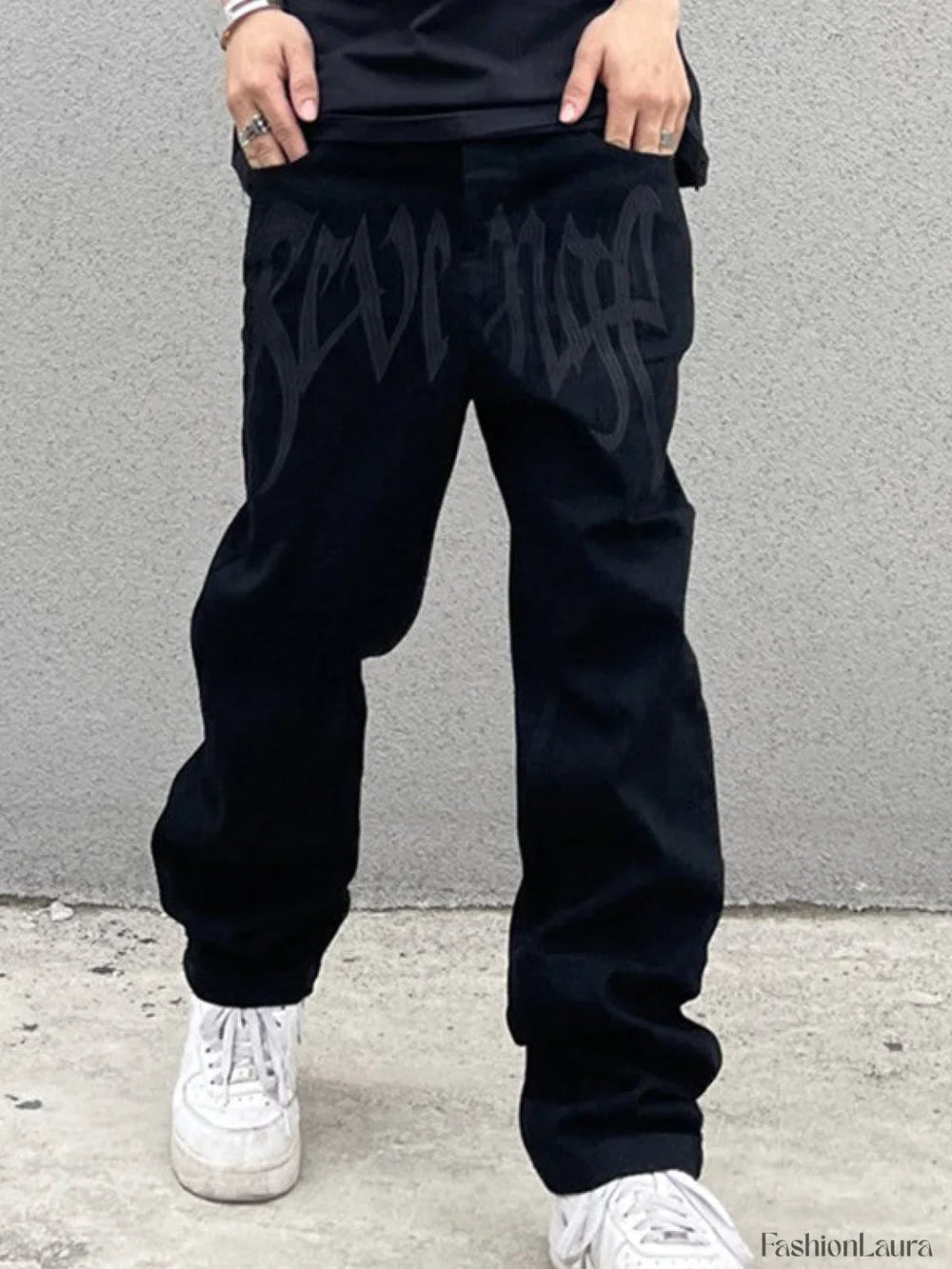 Men’s Washed Revenge Straight Leg Jeans loose jeans