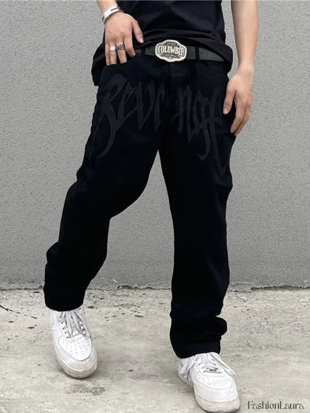 Men’s Washed Revenge Straight Leg Jeans loose jeans