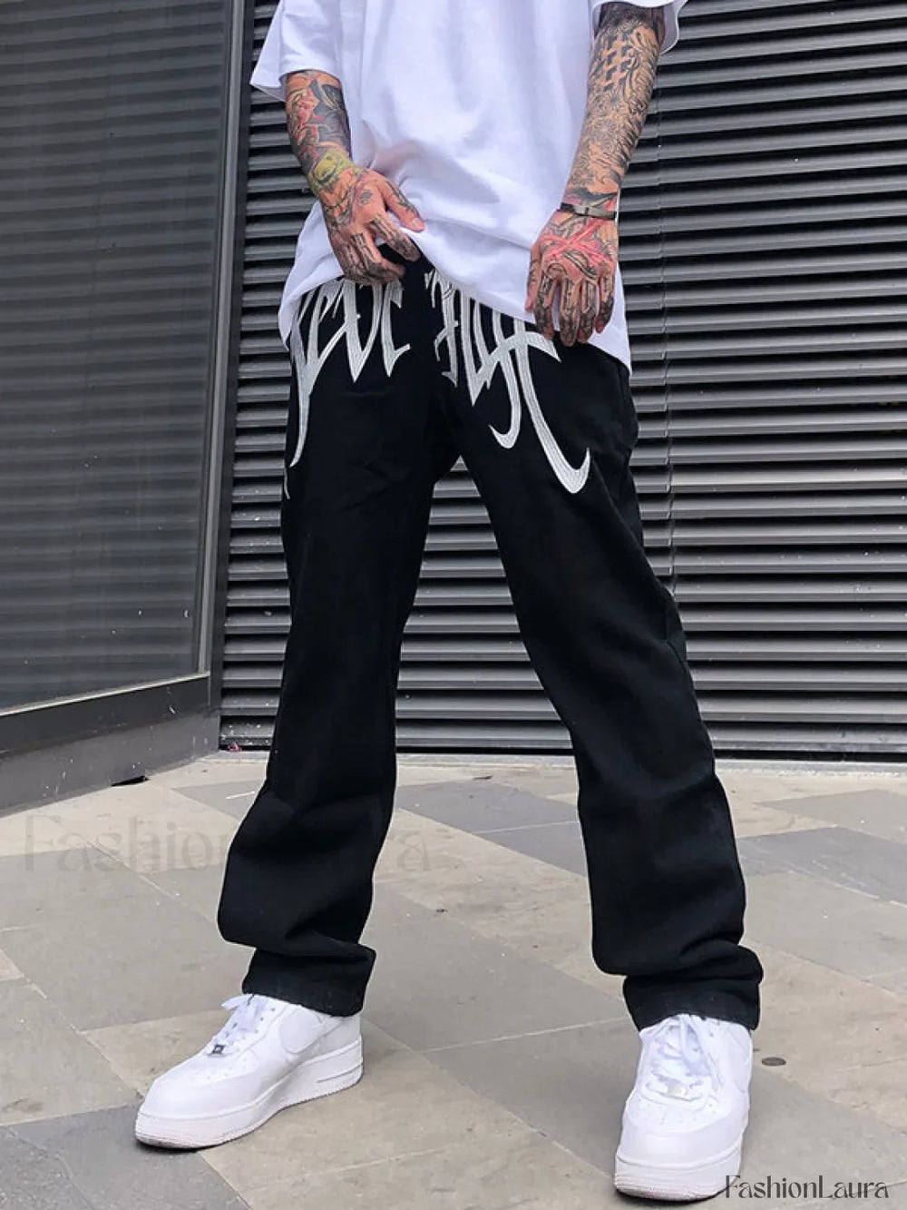 Men’s Washed Revenge Straight Leg Jeans loose jeans