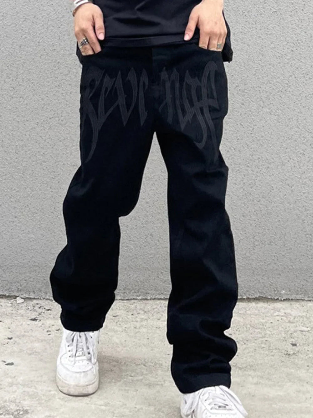 Men’s Washed Revenge Straight Leg Jeans loose jeans