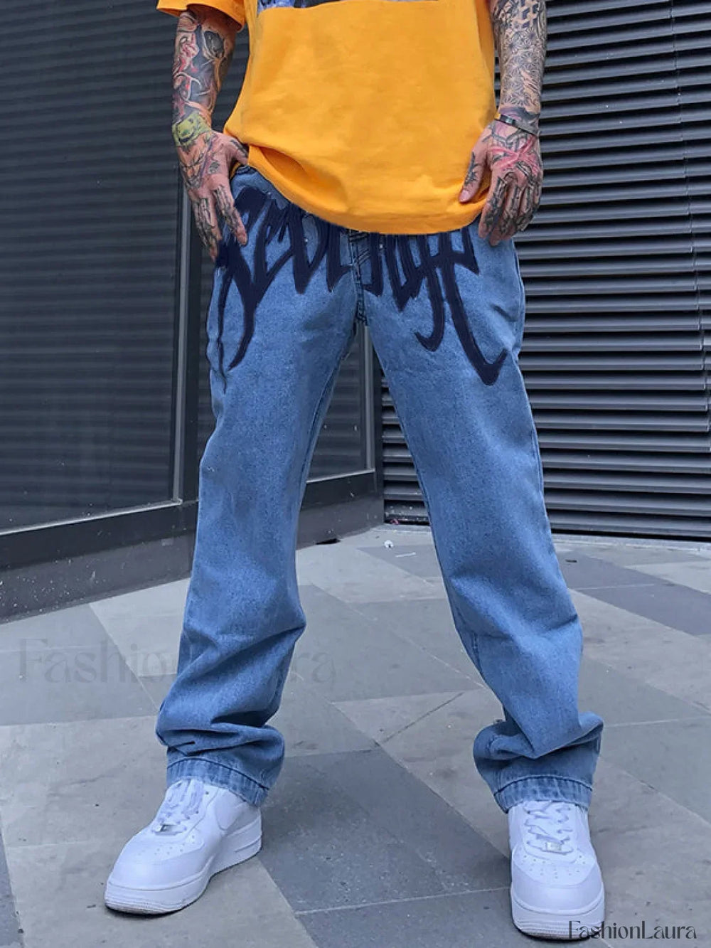 Men’s Washed Revenge Straight Leg Jeans loose jeans