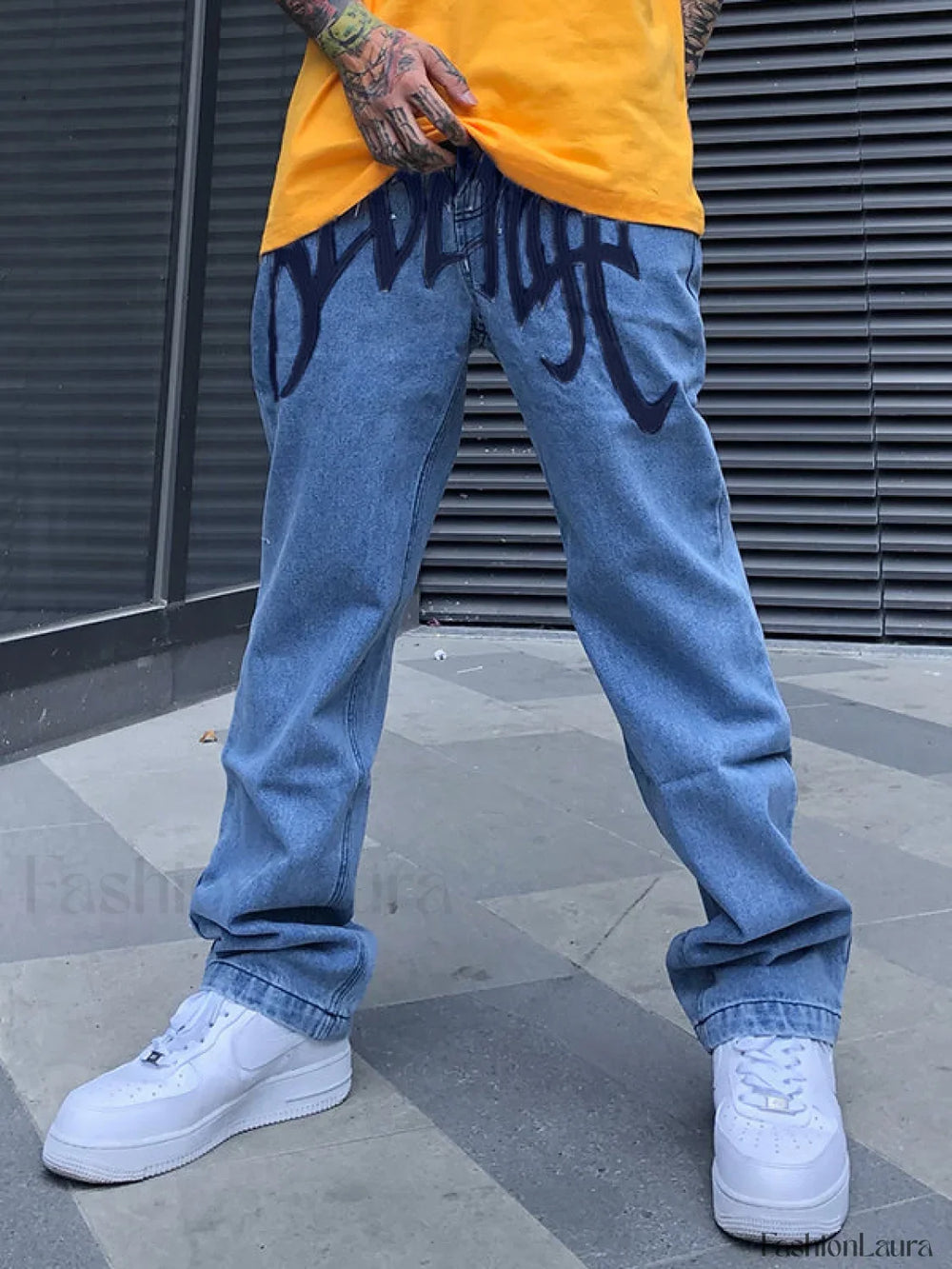 Men’s Washed Revenge Straight Leg Jeans loose jeans