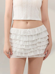 Mesh Bow Layered Mini Skirt