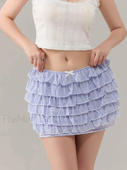 Mesh Bow Layered Mini Skirt