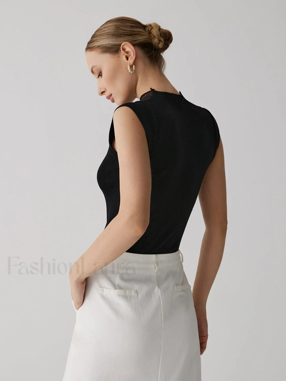 Mesh Patchwork Sleeveless Top Knit Tops