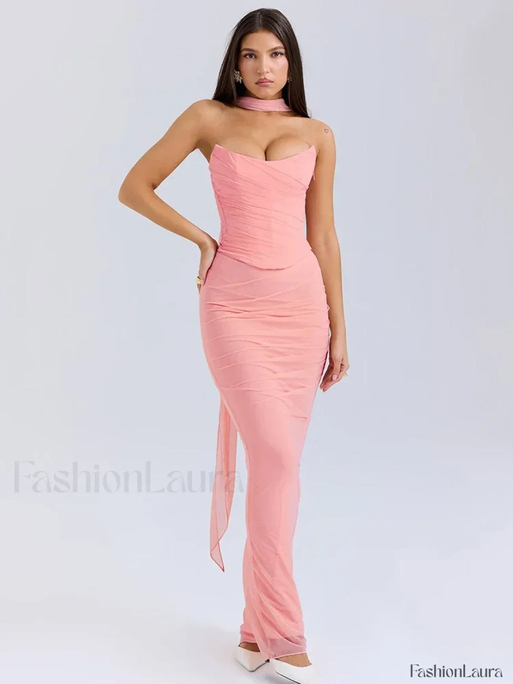 Mesh Patchwork Two Piece Maxi Dress