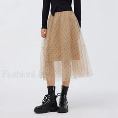 Mesh Polka Dot Umbrella Skirt