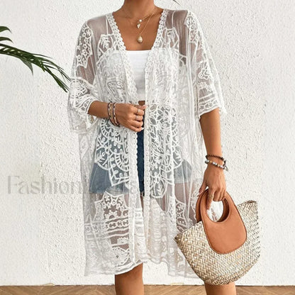Mesh Sheer 3/4 Sleeve Cover Up
