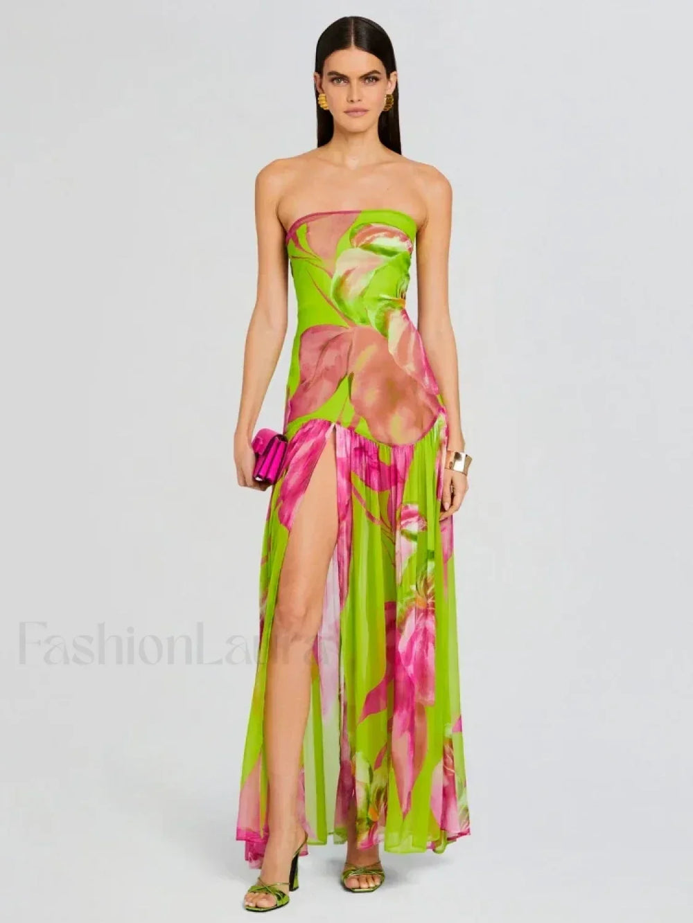 Mesh Slit Colorful Maxi Dress