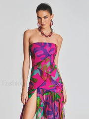 Mesh Slit Colorful Maxi Dress