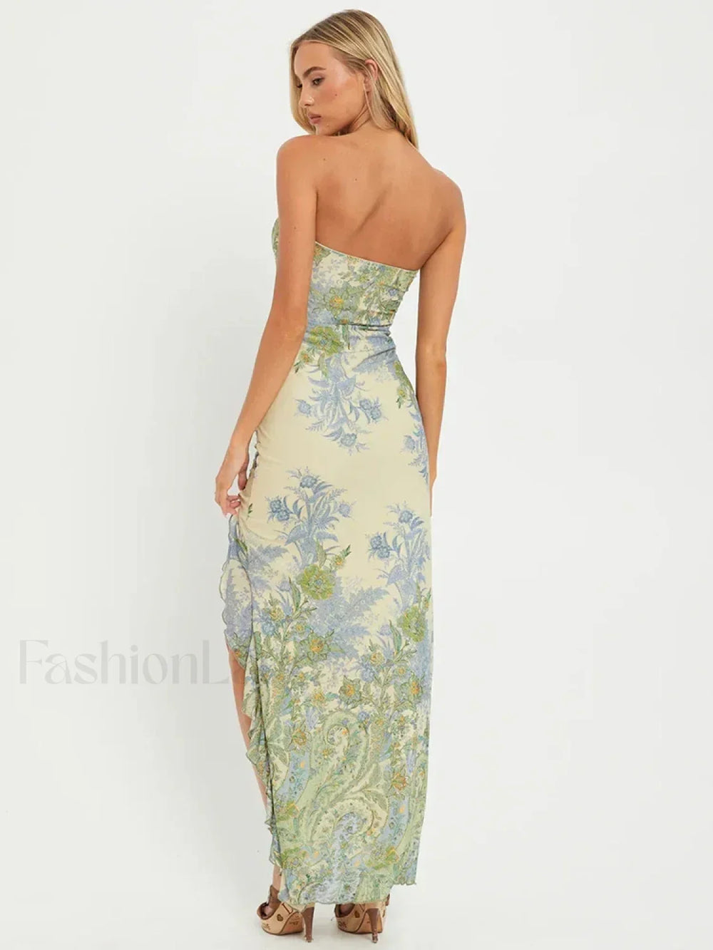 Mesh Strapless Split Maxi Dress