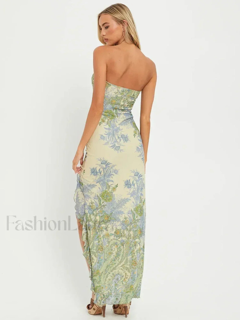 Mesh Strapless Split Maxi Dress