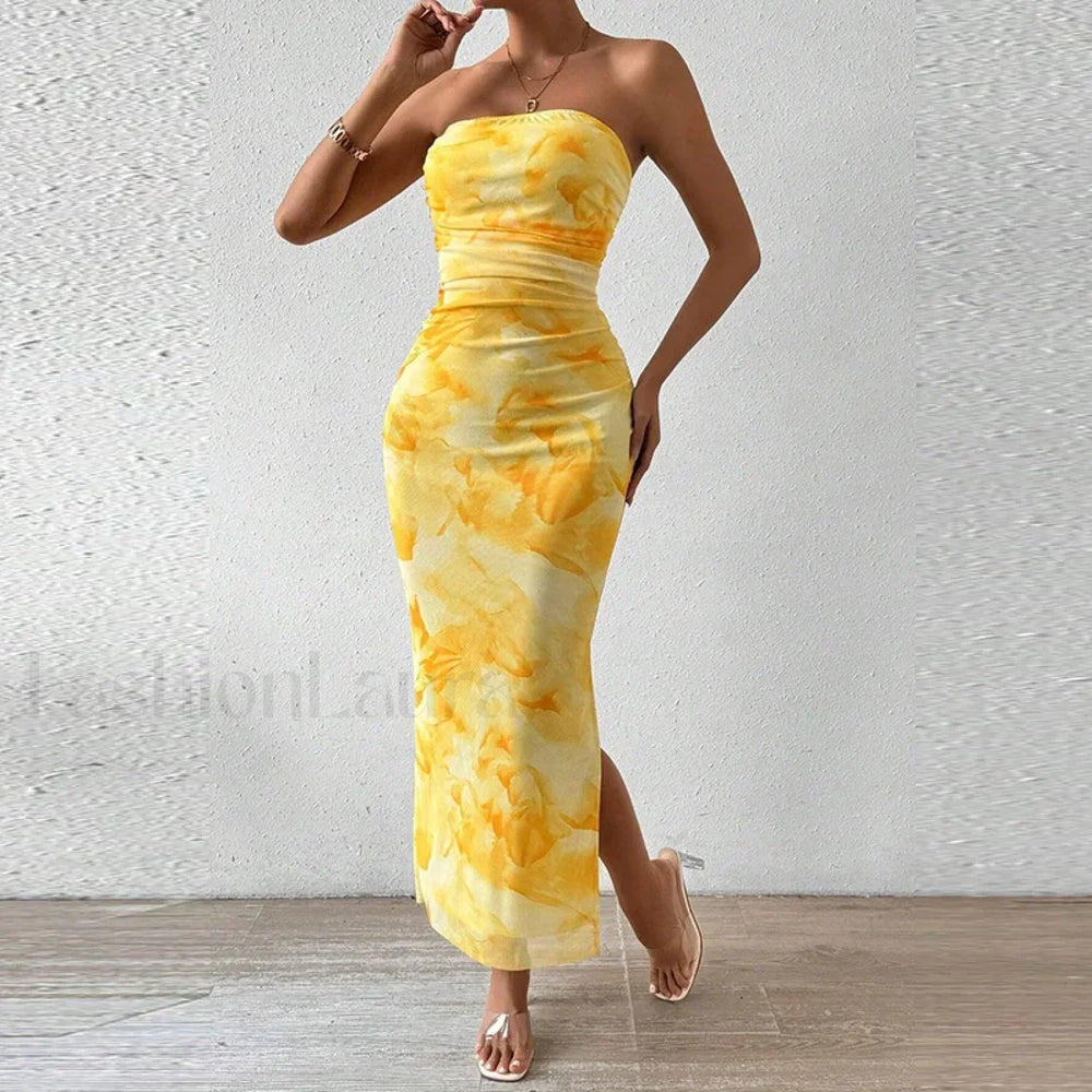 Mesh Wrap Split Floral Dress